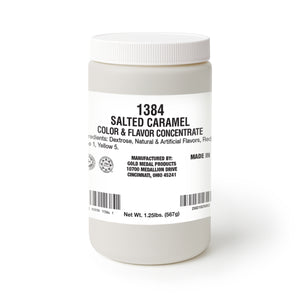 plain white canister with salted caramel flavoring label