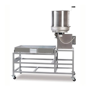 Mark 10, 10-gallon popcorn cooker shown on #2629 Medium Cooling Rack Truck. Cooling rack holds three #2169 cooling pans.