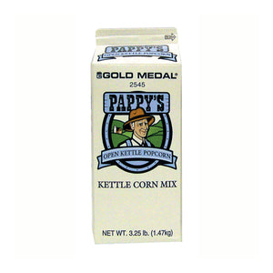 carton of Pappy's Kettle Corn Mix with image of farmer on label