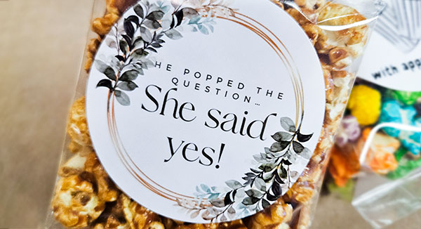 Al's Popcorn She Said Yes flavor of bagged popcorn