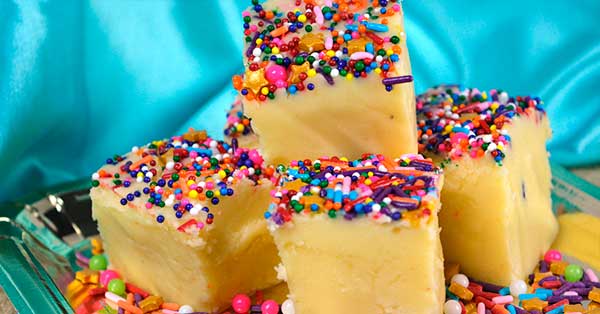 Signature Blends Birthday Cake Fudge with sprinkles on top