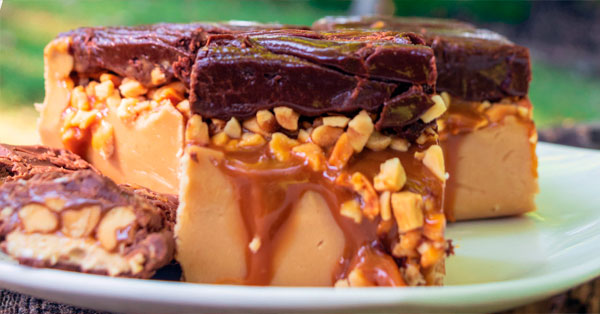 Candy Bar Fudge made with nuts and caramel
