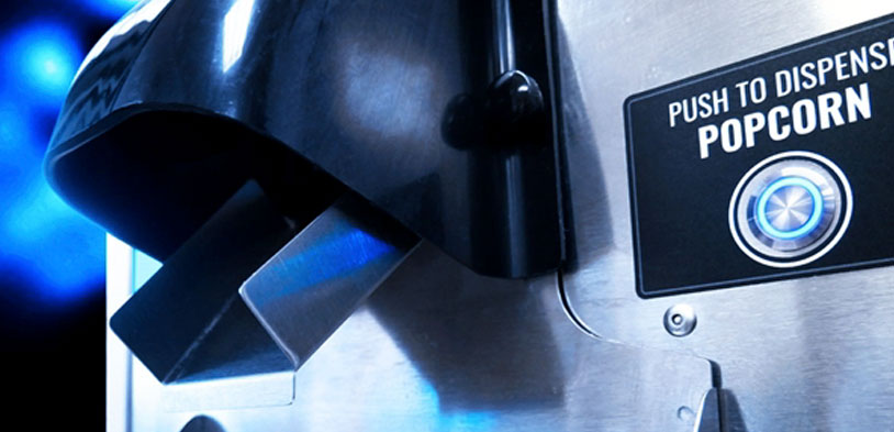 A Close up of Gold Medals ReadyPop® chute dispenser.