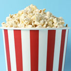Photo of popcorn in a red and white bucket