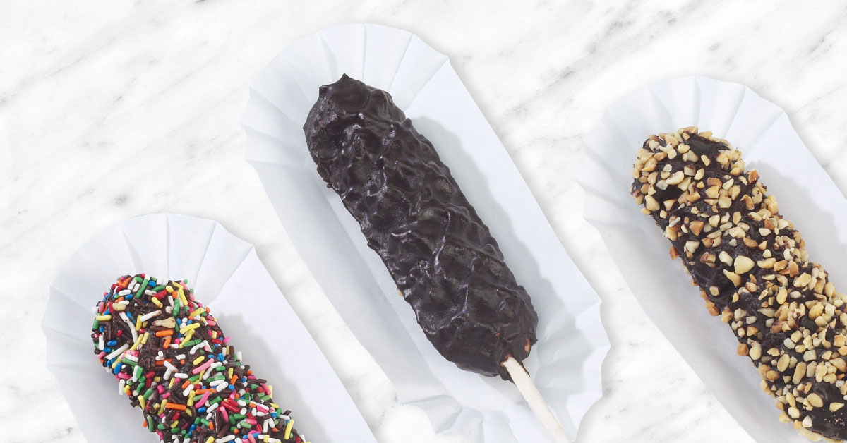 chocolate-covered fudge puppies with assorted toppings such as sprinkles and nuts.