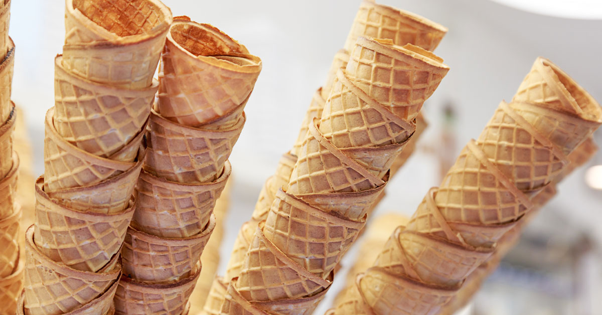 stacks of waffle cones.