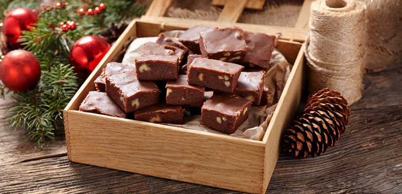 box of fudge in wooden box