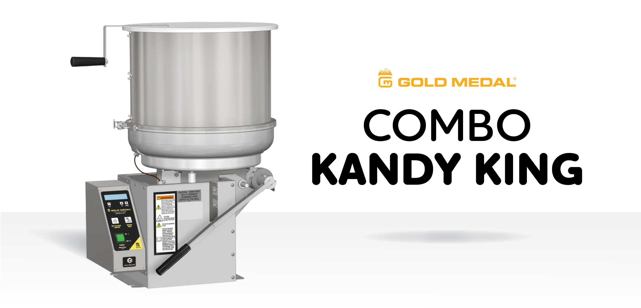 Gold Medal Combo Candy King machine with stainless steel kettle and control panel for making candy-coated popcorn and snacks. Gold Medal Combo Candy King machine with stainless steel kettle and control panel for making candy-coated popcorn and snacks.