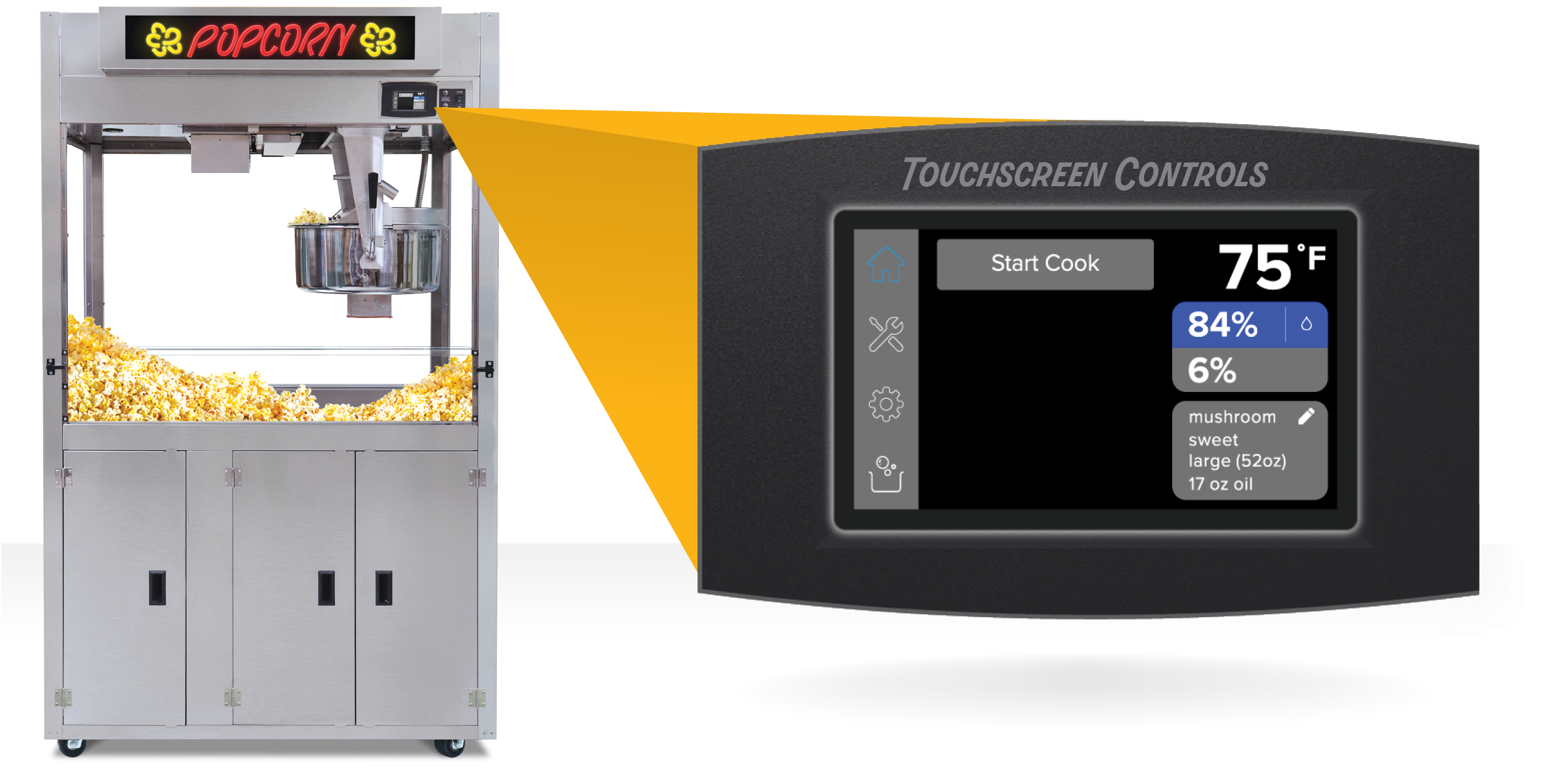 Elite Popper Series touchscreen display upclose. Elite Popper Series touchscreen display upclose.