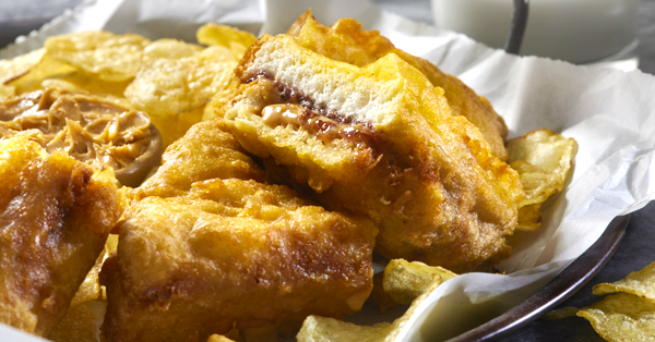A peanut butter and jelly sandwhich deep fried with batter.