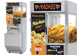 Close up view of nachos now machine